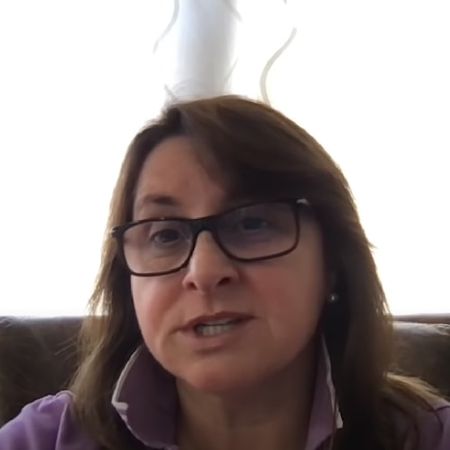 Victoria Alonso is talking through a video call.